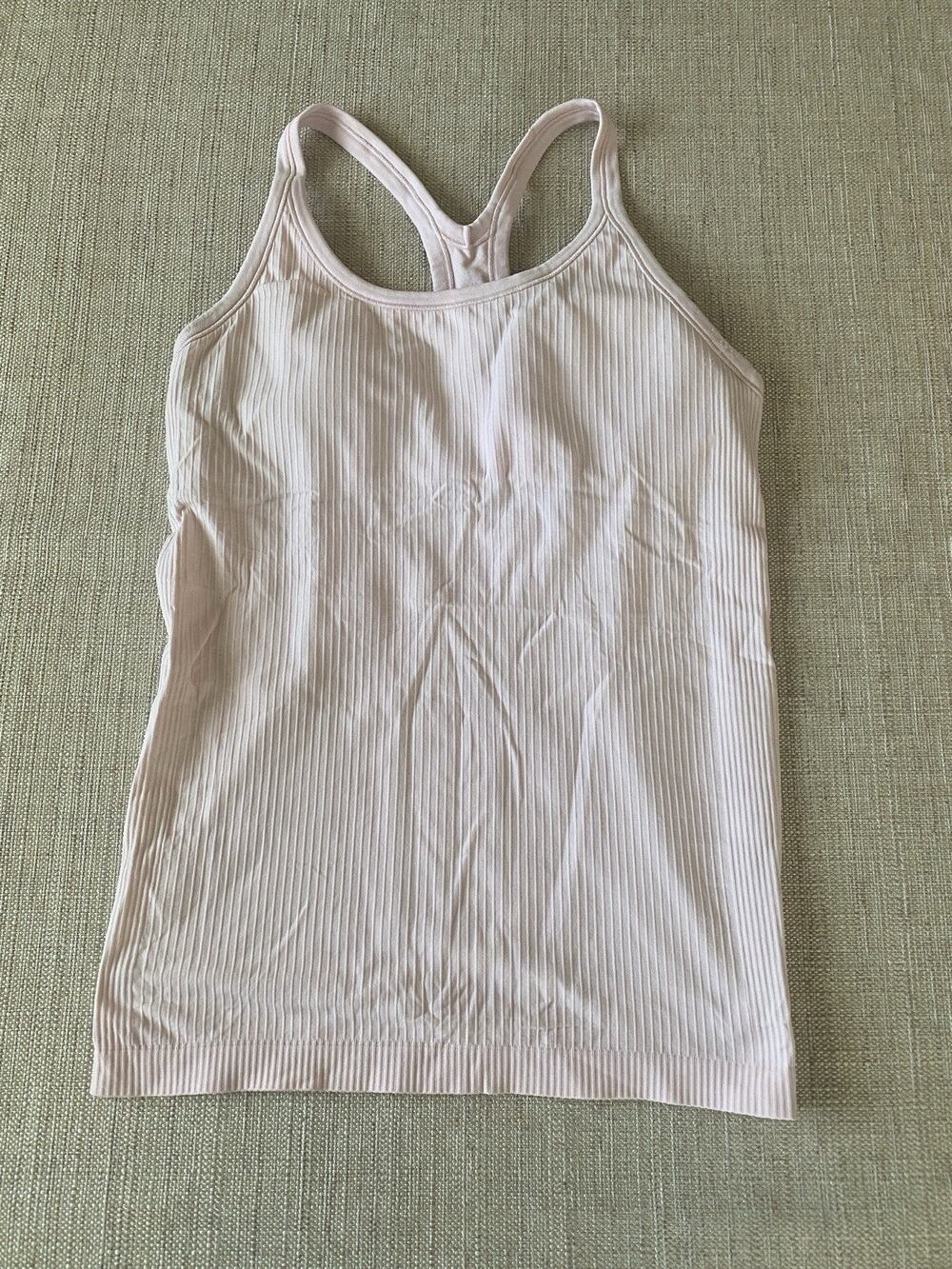 Lululemon Ebb to Street Tank Top Light Pink Ribbed Built-In Bra Size 10